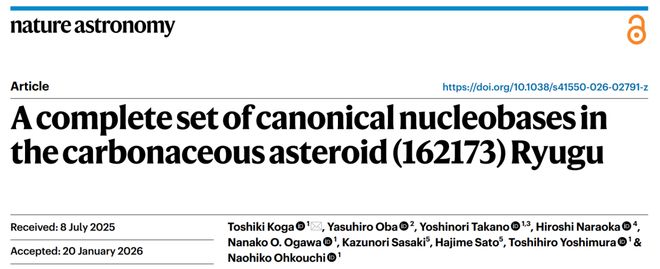 nature重磅!日本团队在龙宫小行星样本中检出生命5大核碱基!地球生命或来自太空(图1)